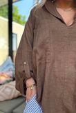 Sandbar Linen Blend Pop Over Shirt Walnut